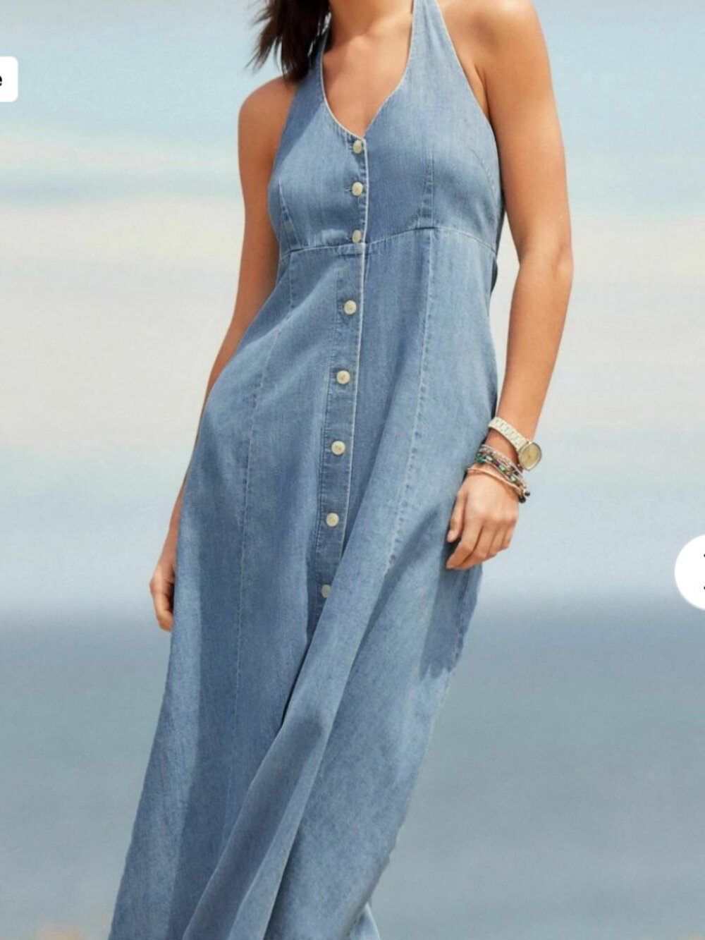Next Chambray Button Front Halter babydoll smocked back Clean Girl sz 8
